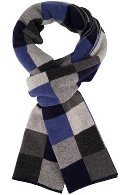 Profuomo Profuomo sjaal geruit wol grijs/blauw