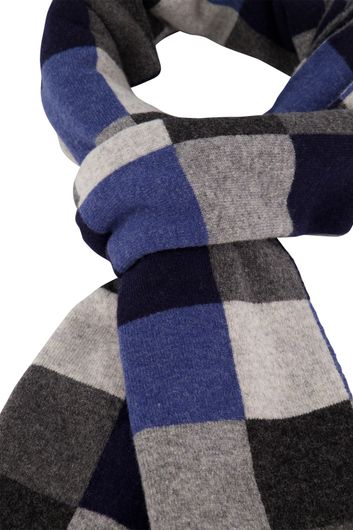 Profuomo sjaal geruit wol grijs/blauw