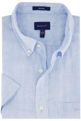 Gant Gant casual overhemd korte mouw normale fit lichtblauw gestreept 