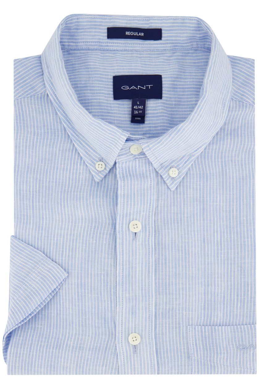 Gant overhemd regular fit korte mouw lichtblauw gestreept