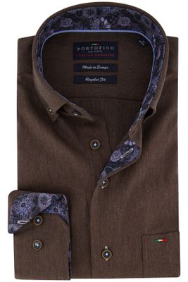 Portofino Katoenen Portofino overhemd regular fit bruin