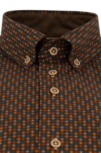 Katoenen Portofino overhemd regular fit bruin geprint