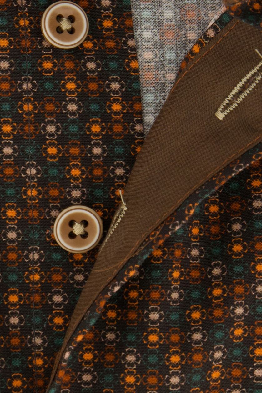 Portofino overhemd katoen regular fit bruin geprint