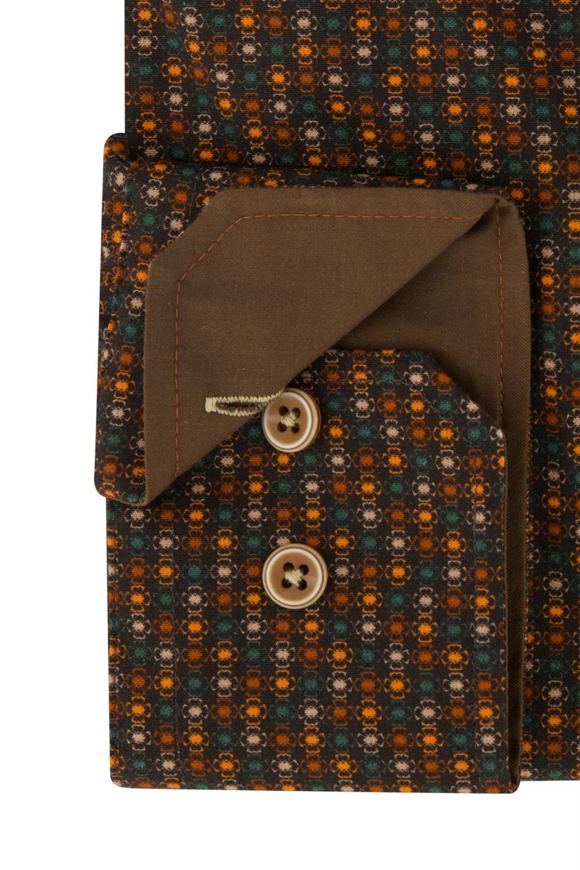 Portofino overhemd katoen regular fit bruin geprint