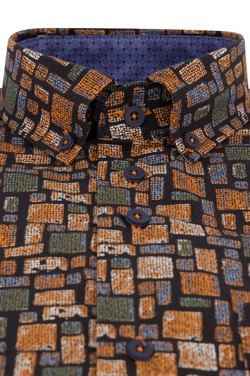 Portofino overhemd regular fit bruin katoen geprint