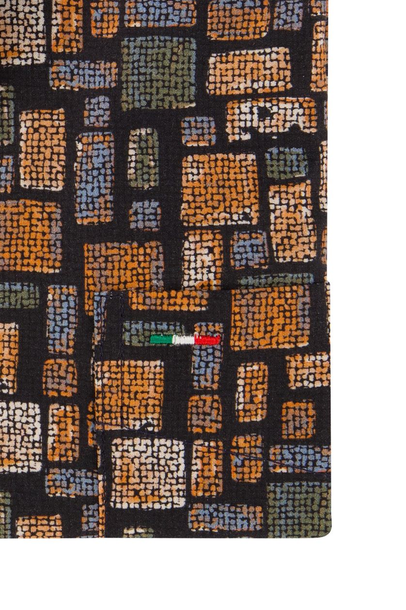 Portofino overhemd regular fit bruin katoen geprint