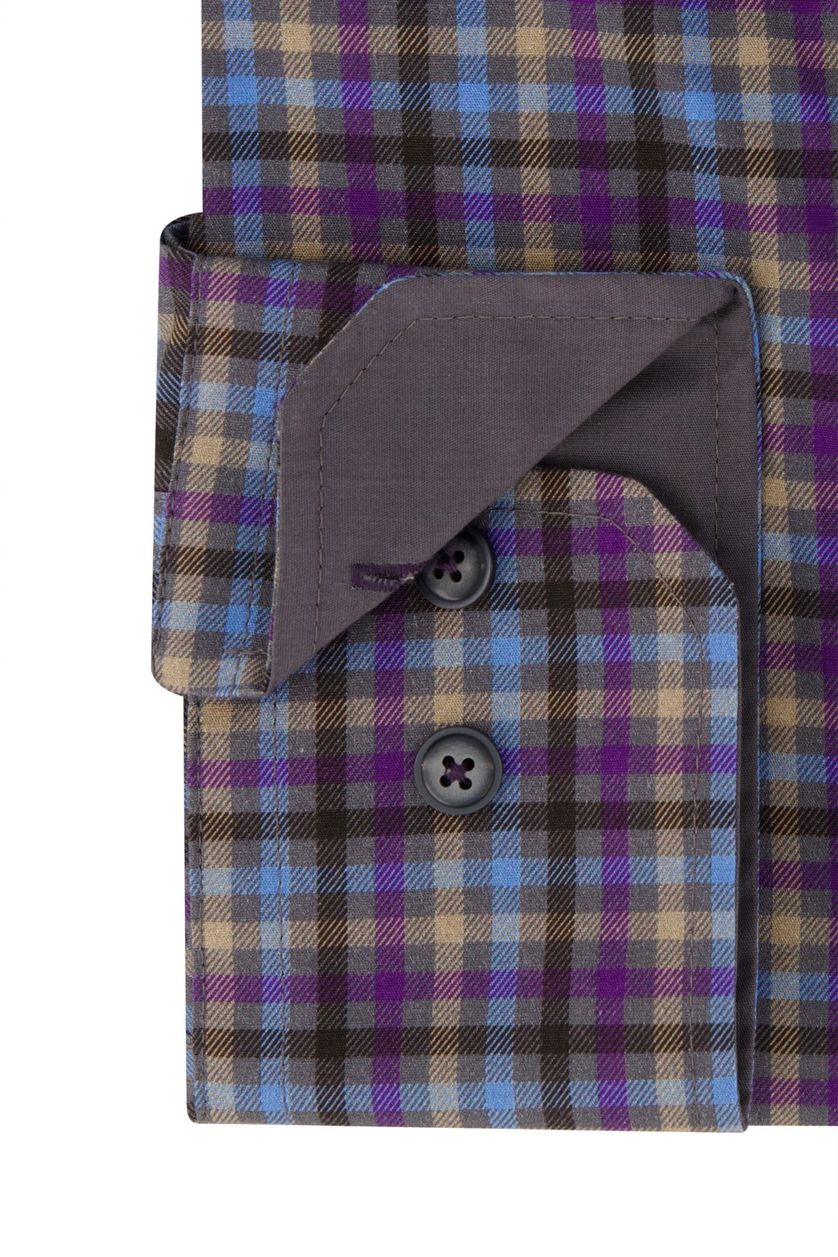 Portofino overhemd geruit regular fit paars katoen