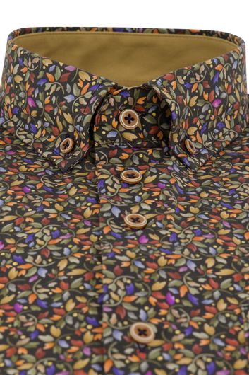 Portofino casual overhemd wijde fit bruin geprint katoen