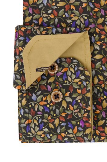 Portofino casual overhemd wijde fit bruin geprint katoen