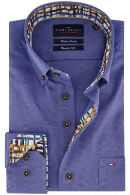 Portofino Portofino casual overhemd wijde fit blauw effen katoen
