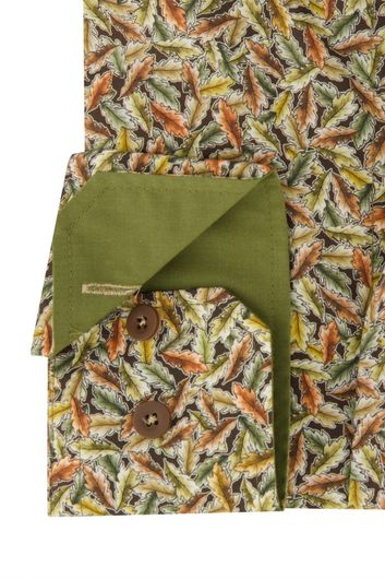 Portofino overhemd katoen regular fit groen/bruin geprint