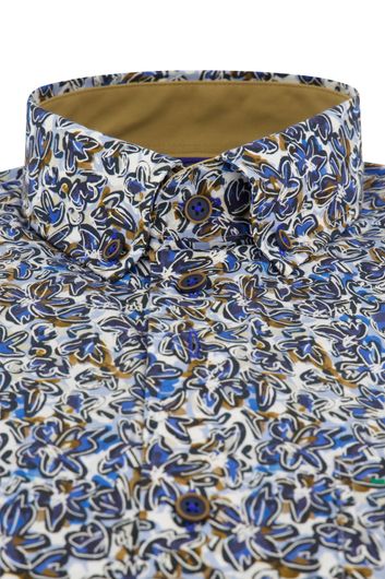 Portofino casual overhemd wijde fit blauw geprint katoen