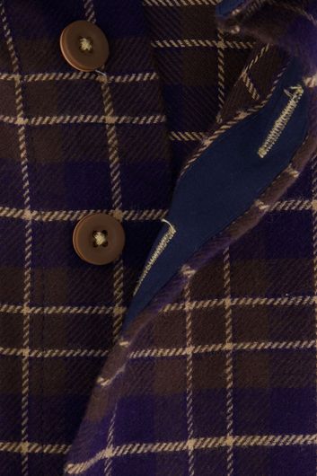 Katoenen Portofino overhemd regular fit paars/bruin geruit