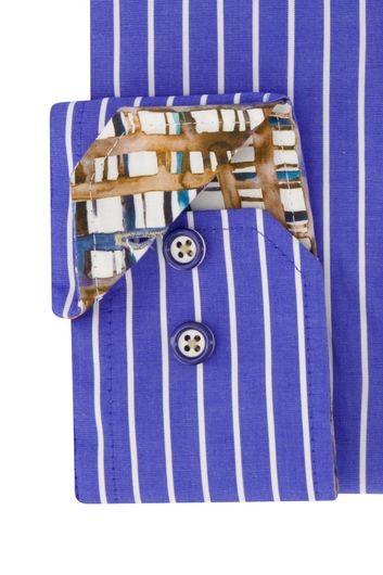 Portofino blauw gestreept regular fit katoen overhemd
