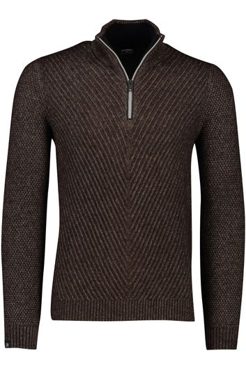 Vanguard halfzip sweater donkerbruin structuur