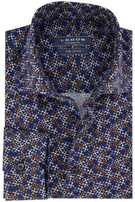 Ledub Ledub overhemd Modern Fit donkerblauw geprint katoen