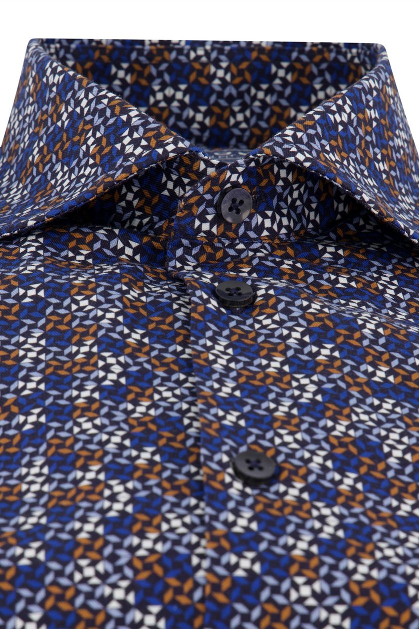 Ledub overhemd Modern Fit katoen donkerblauw geprint