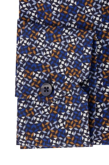 Ledub overhemd Modern Fit donkerblauw geprint katoen