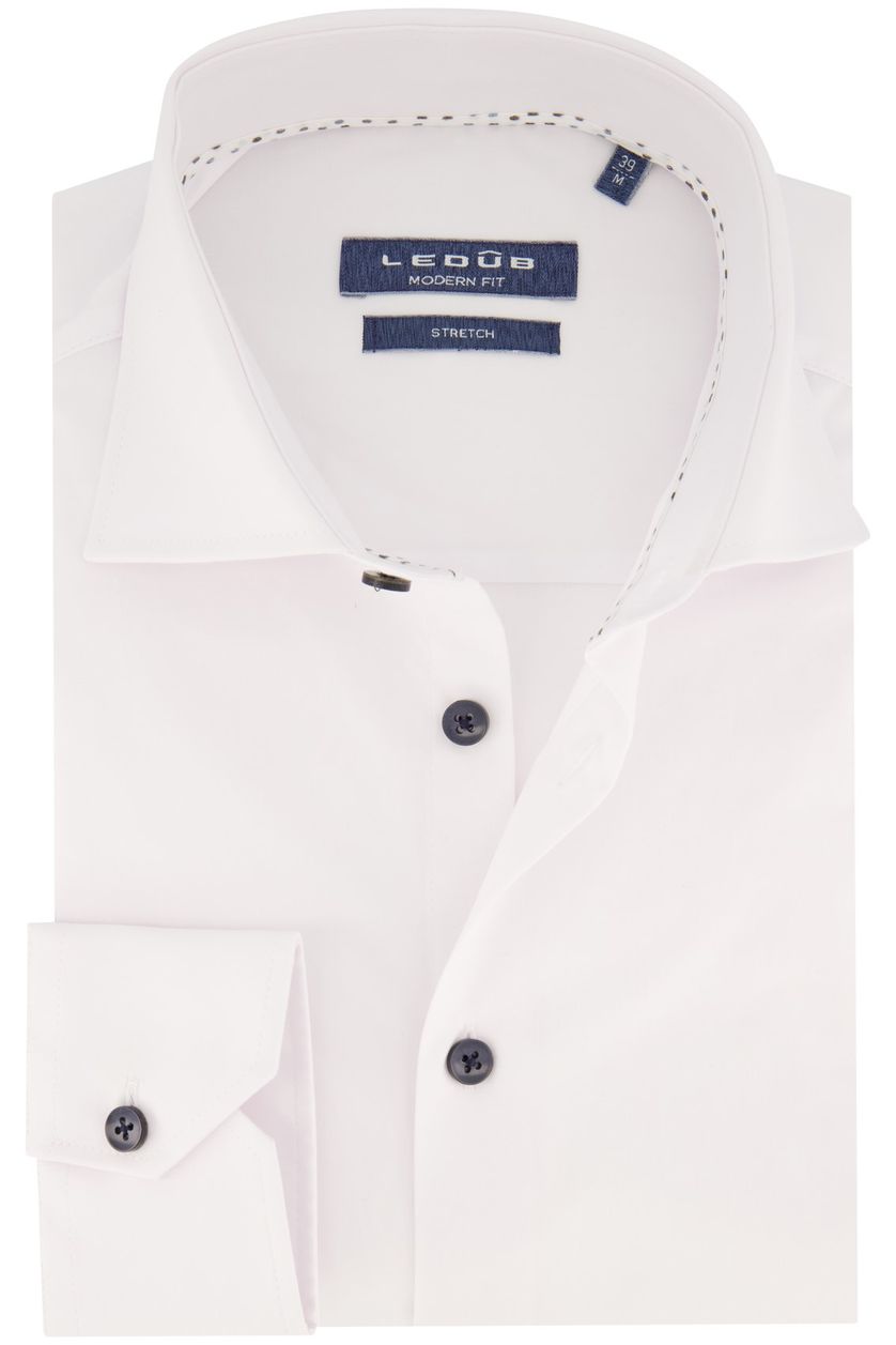 Ledub overhemd stretch Modern Fit wit katoen