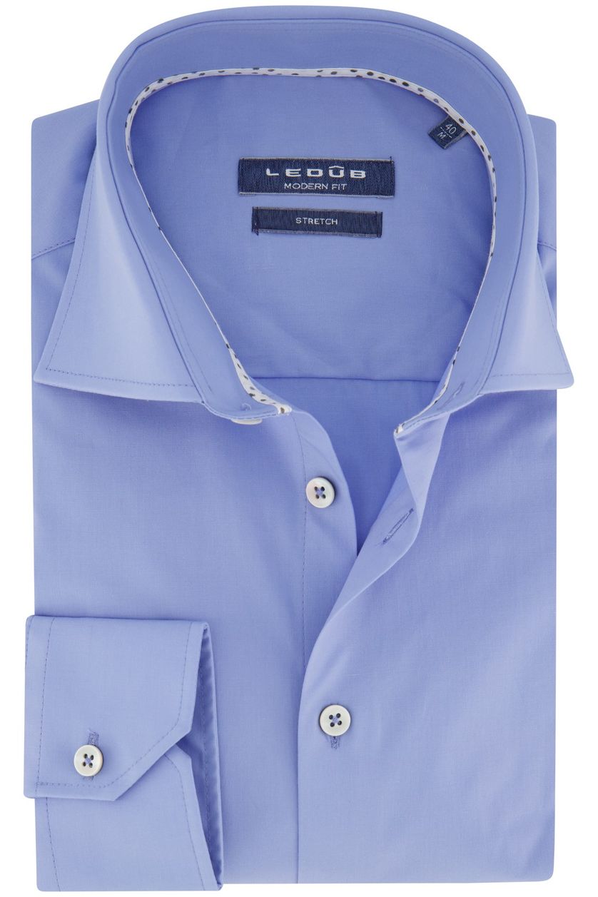 Ledub overhemd Modern Fit blauw katoen mouwlengte 7