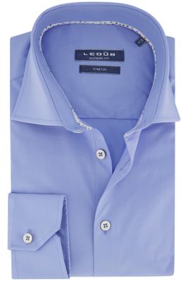 Ledub Ledub overhemd mouwlengte 7 Modern Fit New normale fit blauw effen katoen