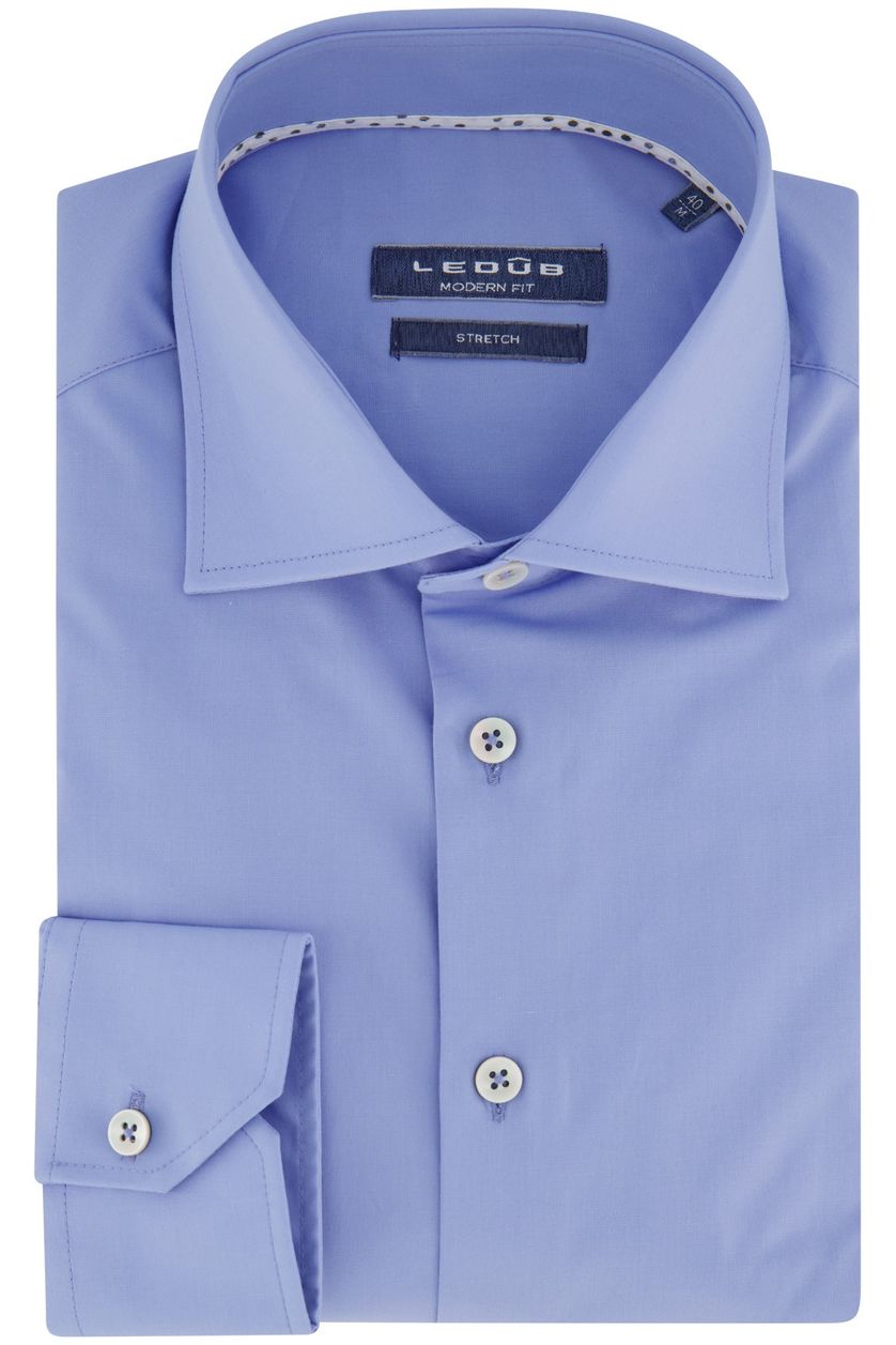 Ledub overhemd Modern Fit blauw katoen mouwlengte 7