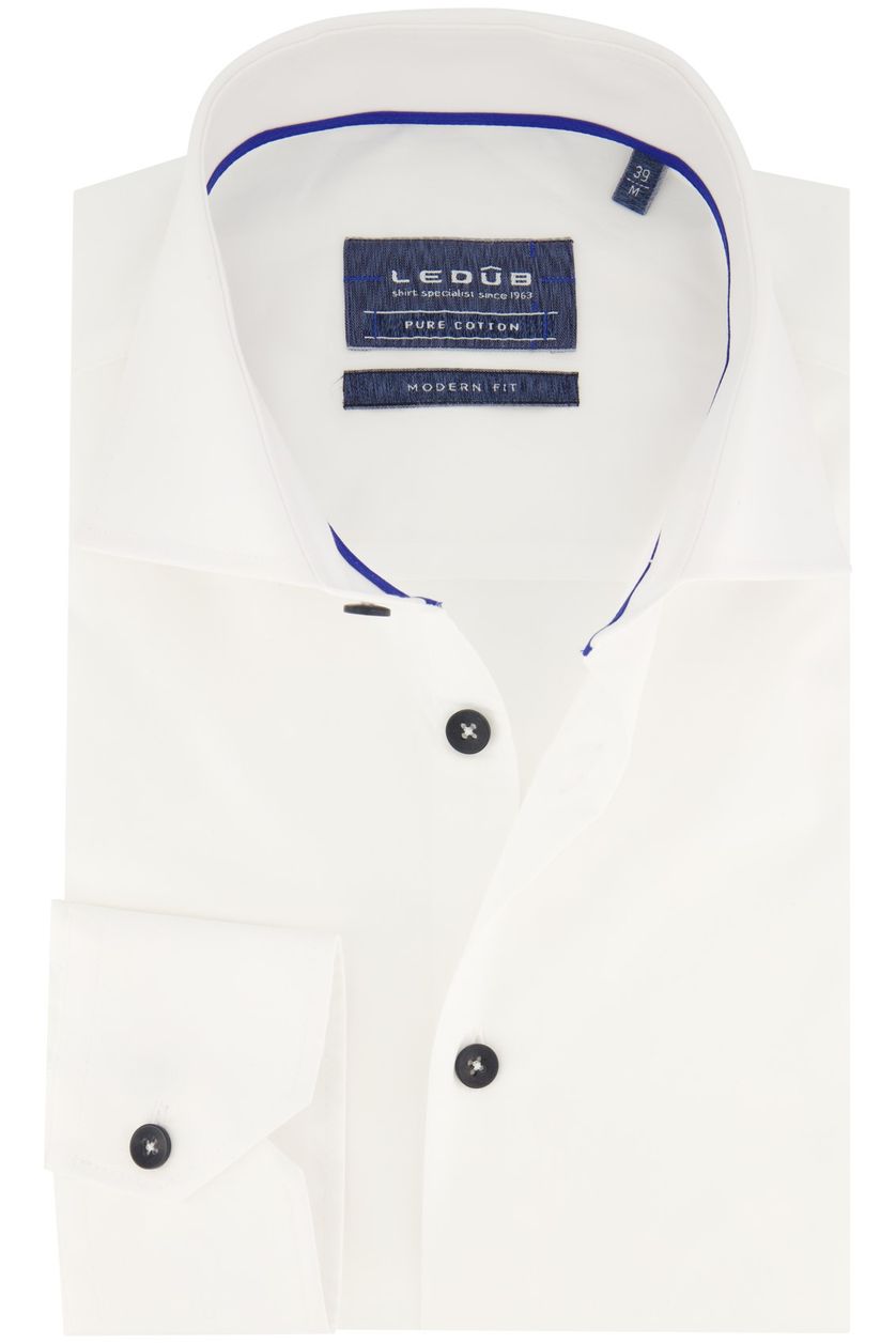 Ledub overhemd wit mouwlengte 7 katoen modern fit