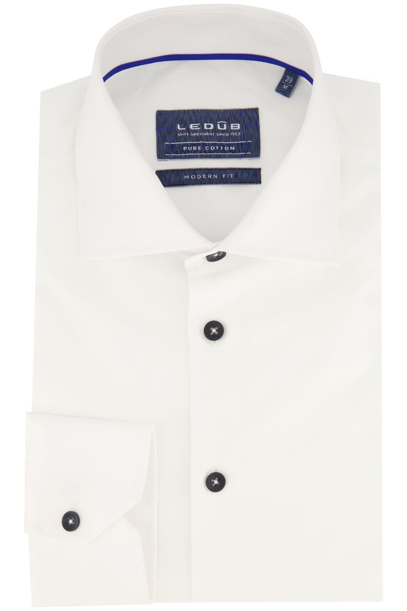 Ledub overhemd wit mouwlengte 7 katoen modern fit