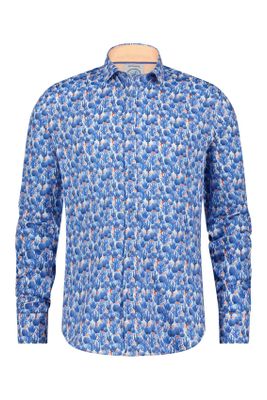 A Fish Named Fred A Fish Named Fred slim fit blauw geprint casual overhemd katoen
