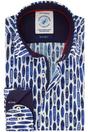 A Fish Named Fred overhemd wit blauw geprint slim fit katoen