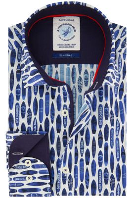 A Fish Named Fred A Fish Named Fred overhemd wit blauw geprint slim fit katoen