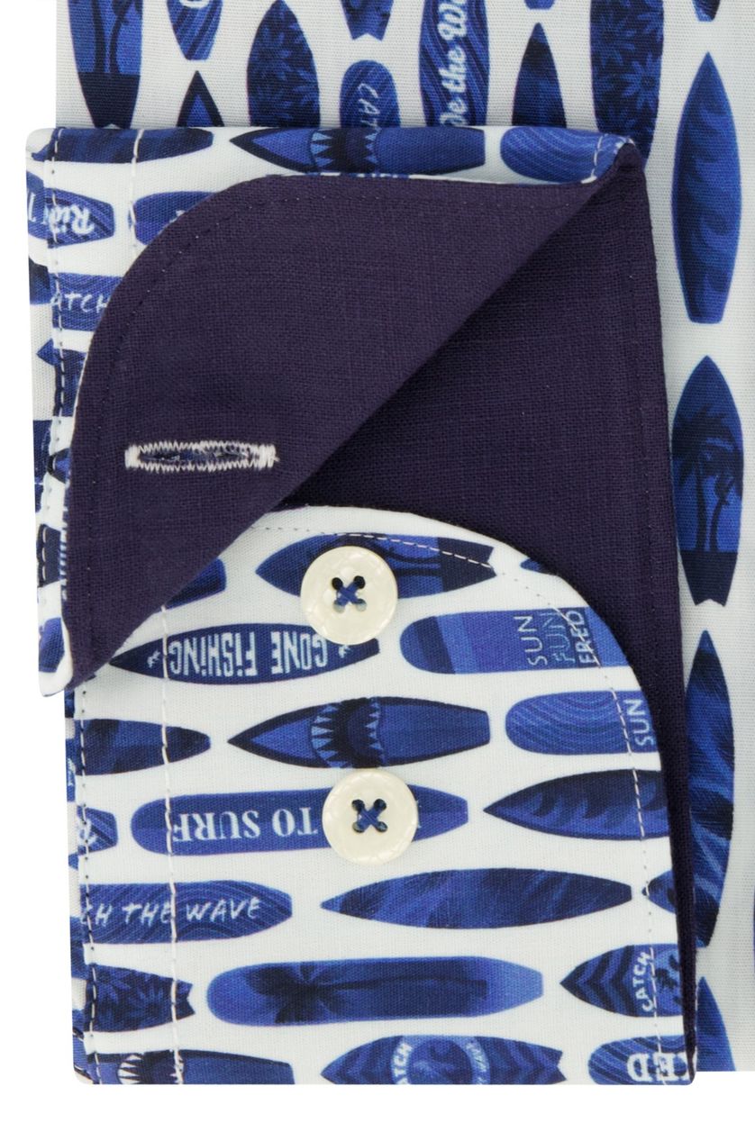Katoenen A Fish Named Fred overhemd slim fit wit blauw geprint