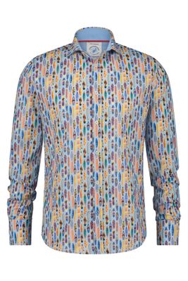 A Fish Named Fred A Fish Named Fred casual overhemd slim fit blauw geprint katoen