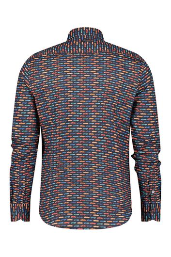 A Fish Named Fred casual overhemd slim fit donkerblauw geprint katoen