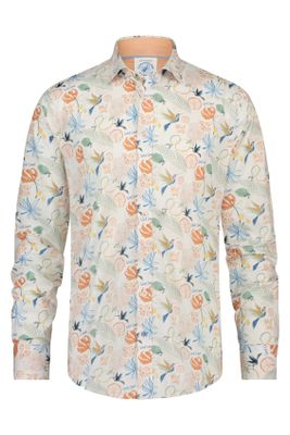 A Fish Named Fred A Fish Named Fred casual overhemd slim fit oranje geprint katoen