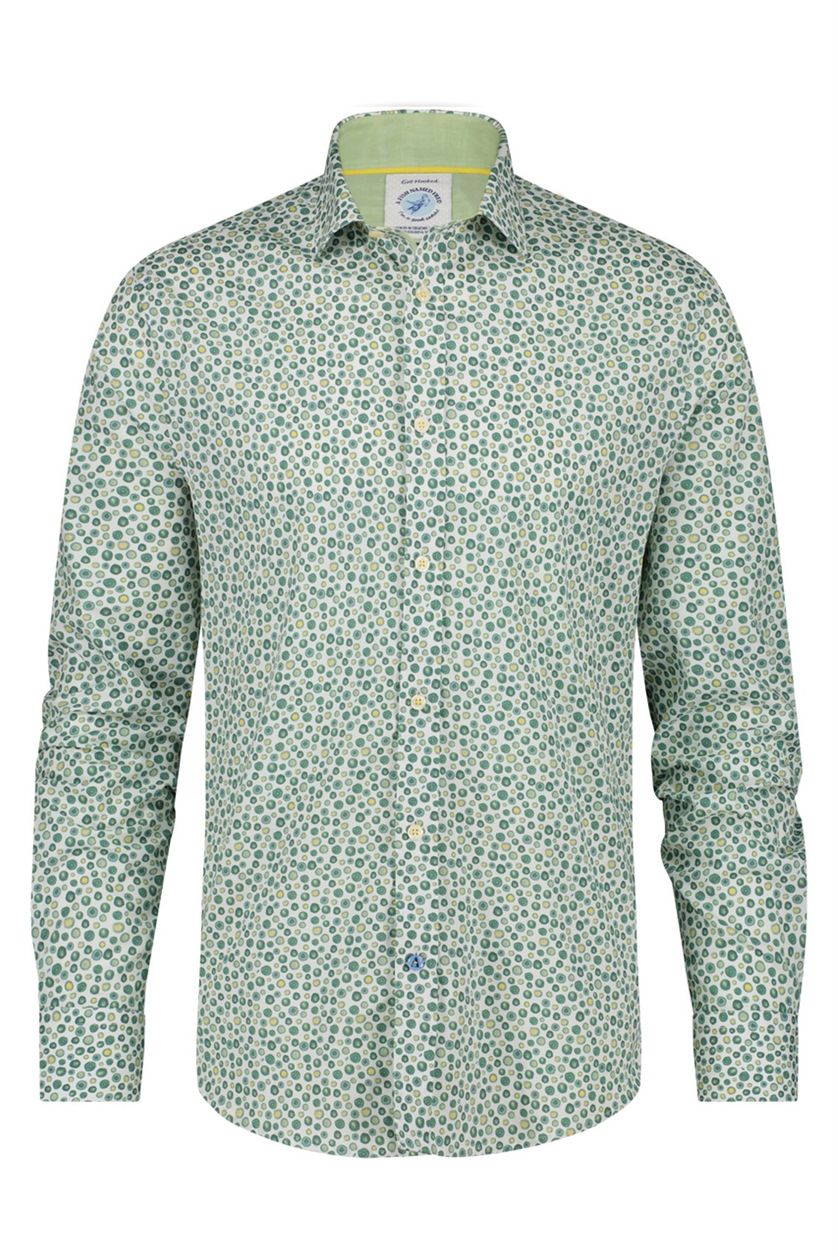 Overhemd casual A Fish Named Fred slim fit groen geprint