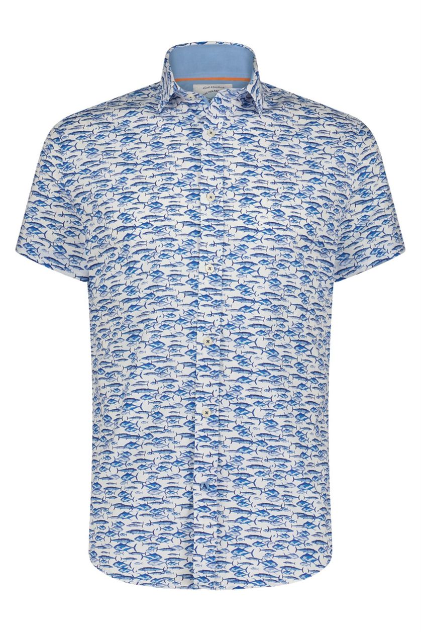 overhemd A Fish Named Fred korte mouw slim fit blauw geprint