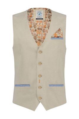 A Fish Named Fred A Fish Named Fred gilet beige effen katoen slim fit 