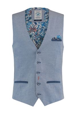 A Fish Named Fred A Fish Named Fred gilet effen lichtblauw katoen slim fit 