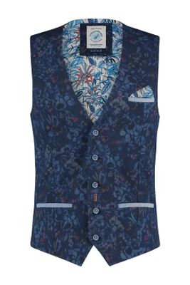 A Fish Named Fred A Fish Named Fred gilet donkerblauw katoen geprint slim fit 