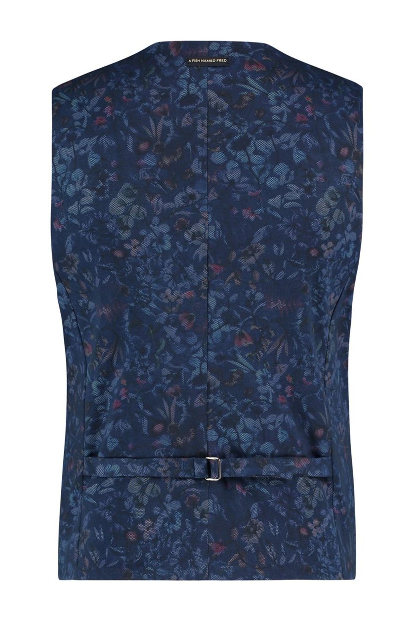 Katoenen A Fish Named Fred gilet donkerblauw geprint slim fit 