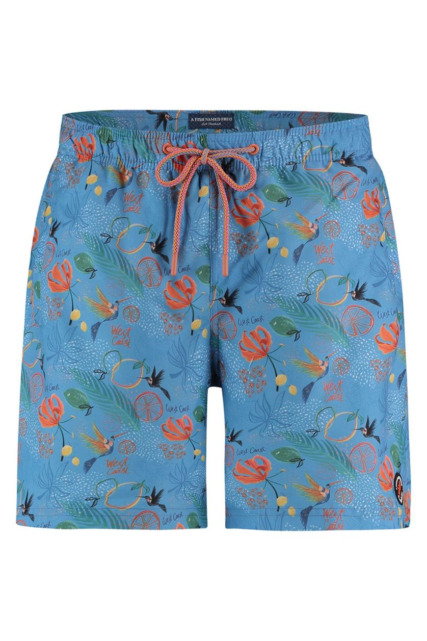 Blauw geprint A Fish Named Fred zwembroek slim fit