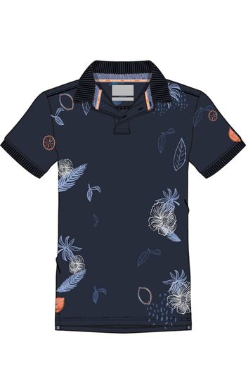 A Fish Named Fred polo normale fit donkerblauw bloemen printje