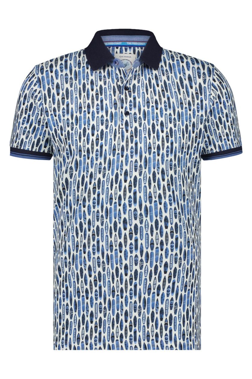 Katoenen A Fish Named Fred polo slim fit blauw geprint