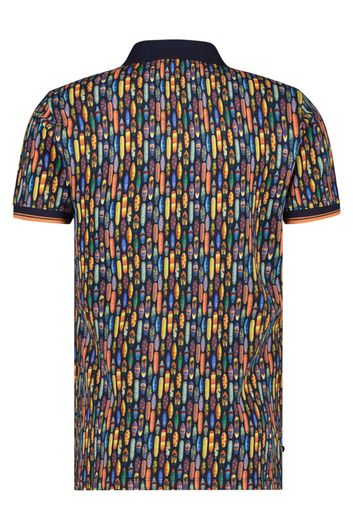 A Fish Named Fred polo slim fit oranje geprint katoen, stretch