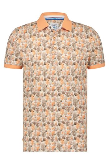 A Fish Named Fred polo stretch oranje geprint katoen slim fit