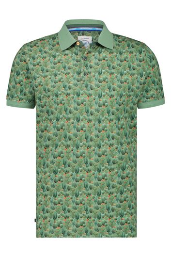 A Fish Named Fred polo groen geprint katoen slim fit 