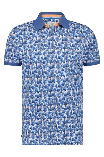 A Fish Named Fred polo slim fit blauw geprint katoen, stretch