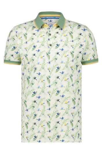 A Fish Named Fred polo slim fit groen geprint katoen, stretch