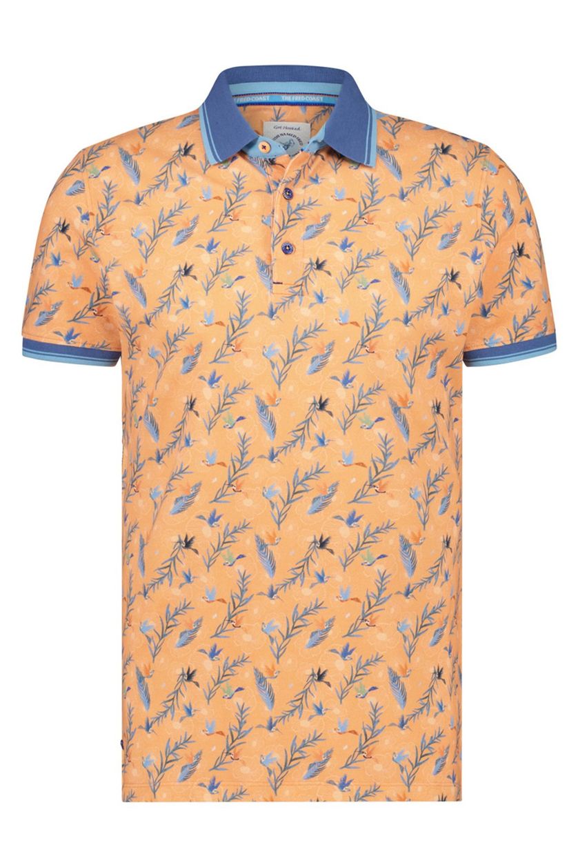 Katoenen A Fish Named Fred polo slim fit oranje geprint